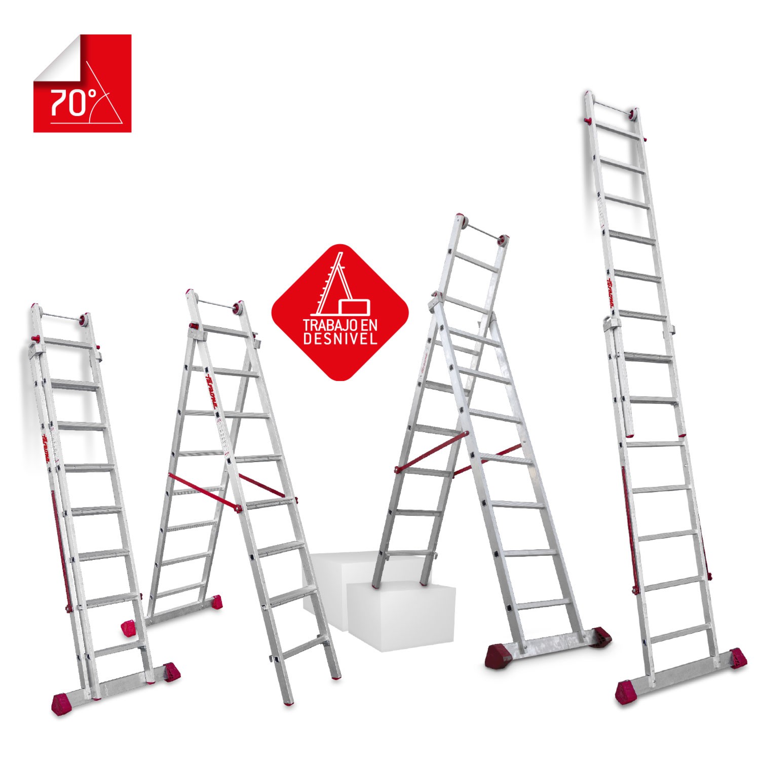 EN1400 | Escada multiusos de 2 lanços com degraus confortáveis